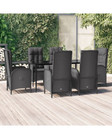 Ensemble à manger de jardin coussins 7pcs Noir Résine tressée | Mobilier & Déco