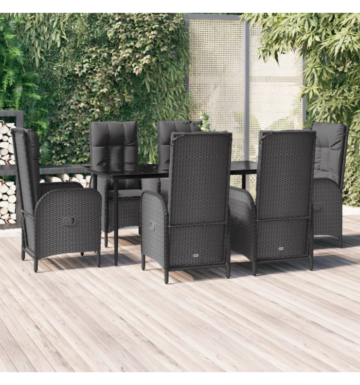 Ensemble à manger de jardin coussins 7pcs Noir Résine tressée | Mobilier & Déco