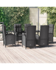 Ensemble à manger de jardin coussins 7pcs Noir Résine tressée | Mobilier & Déco