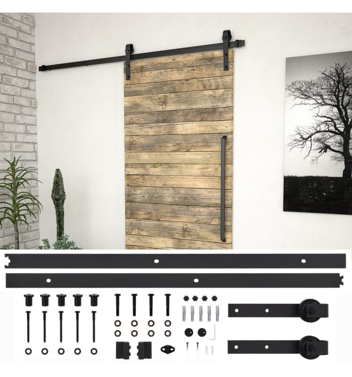 Kit de quincaillerie de porte coulissante SKIEN 200 cm noir | Mobilier & Déco