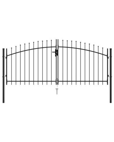 Portillon double porte avec dessus à pointe Acier 3x1,25 m Noir | Mobilier & Déco
