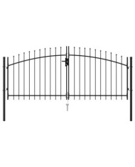 Portillon double porte avec dessus à pointe Acier 3x1,25 m Noir | Mobilier & Déco