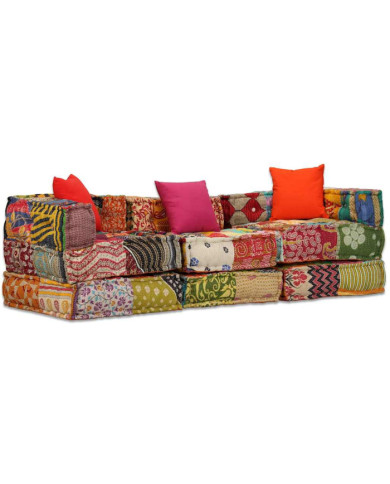 Pouf modulaire à 3 places Patchwork Tissu | Mobilier & Déco