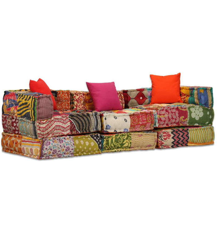 Pouf modulaire à 3 places Patchwork Tissu | Mobilier & Déco