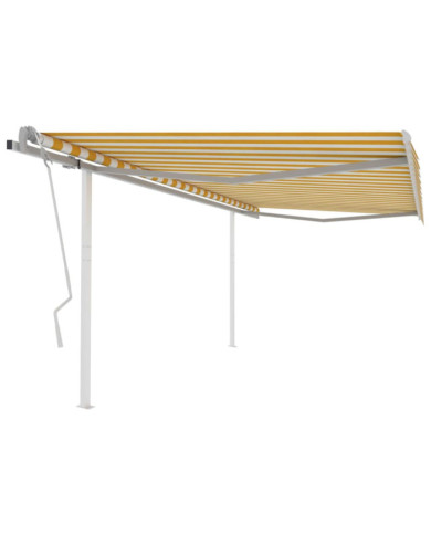 Auvent manuel rétractable avec poteaux 4,5x3 m Jaune et blanc | Mobilier & Déco
