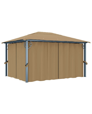 Tonnelle avec rideau 400x300 cm Taupe Aluminium | Mobilier & Déco