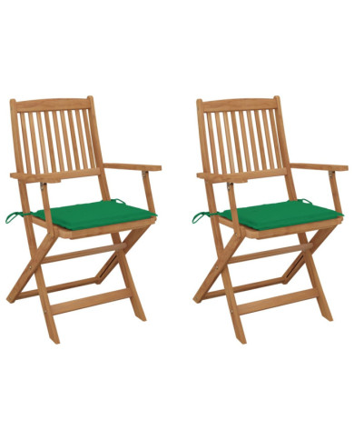 Chaises pliables de jardin lot de 2 avec coussins Bois d'acacia | Mobilier & Déco