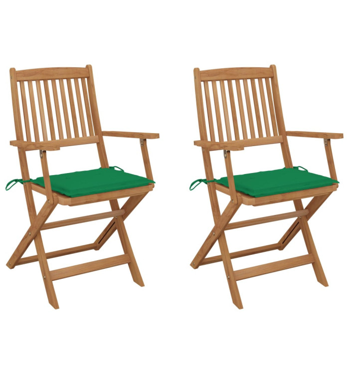 Chaises pliables de jardin lot de 2 avec coussins Bois d'acacia | Mobilier & Déco