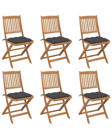 Chaises pliables de jardin lot de 6 avec coussins Bois d'acacia | Mobilier & Déco