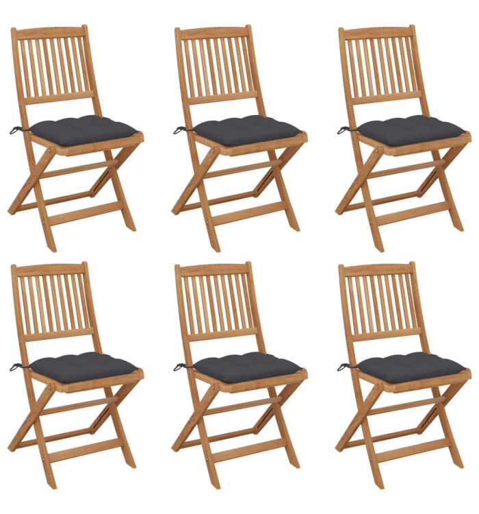 Chaises pliables de jardin lot de 6 avec coussins Bois d'acacia | Mobilier & Déco