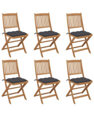 Chaises pliables de jardin lot de 6 avec coussins Bois d'acacia | Mobilier & Déco
