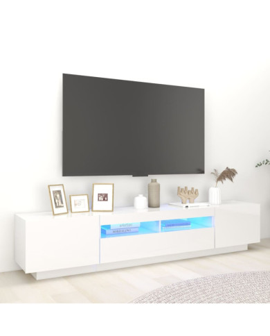 Meuble TV avec lumières LED Blanc brillant 200x35x40 cm | Mobilier & Déco
