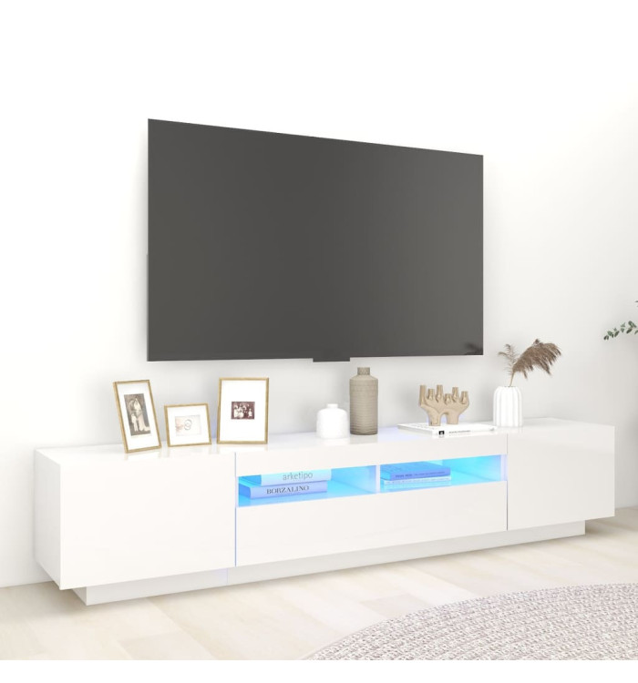Meuble TV avec lumières LED Blanc brillant 200x35x40 cm | Mobilier & Déco
