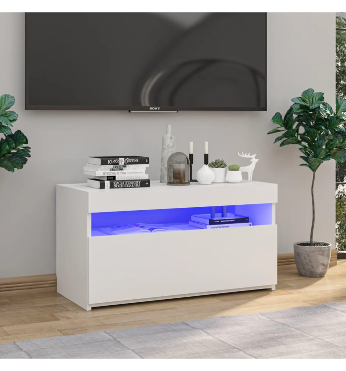 Meuble TV avec lumières LED Blanc 75x35x40 cm | Mobilier & Déco