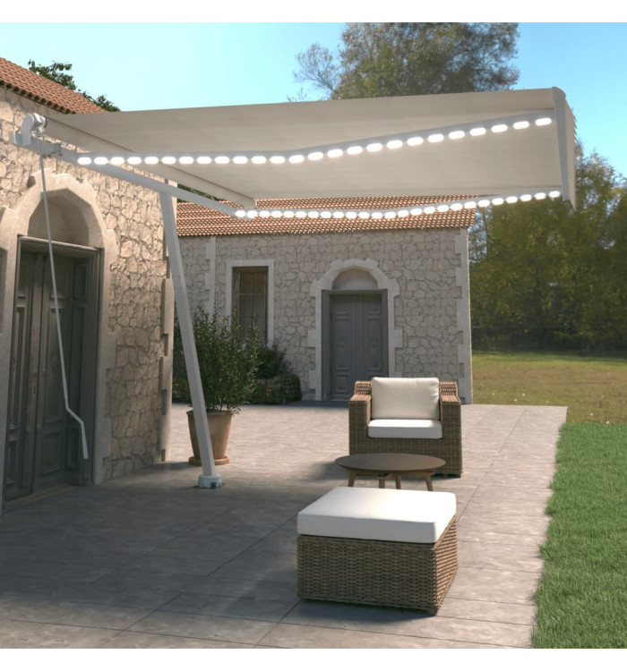 Auvent manuel rétractable avec LED 400x350 cm Crème | Mobilier & Déco
