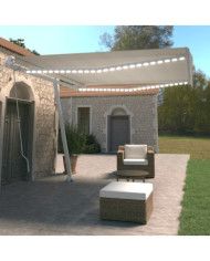 Auvent manuel rétractable avec LED 400x350 cm Crème | Mobilier & Déco