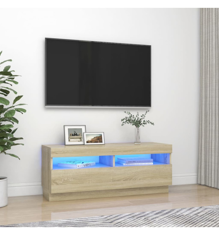 Meuble TV avec lumières LED chêne sonoma 100x35x40 cm | Mobilier & Déco