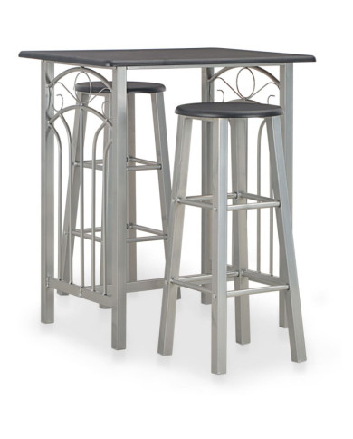 Ensemble de bar 3 pcs Bois et acier Noir | Mobilier & Déco