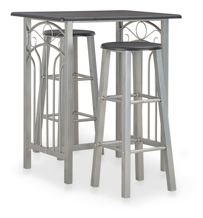 Ensemble de bar 3 pcs Bois et acier Noir | Mobilier & Déco