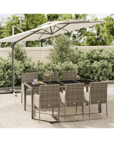 Ensemble à manger jardin et coussins 7 pcs gris rotin | Mobilier & Déco