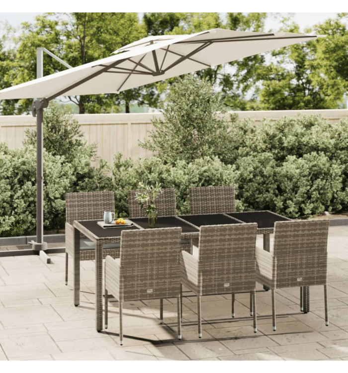 Ensemble à manger jardin et coussins 7 pcs gris rotin | Mobilier & Déco