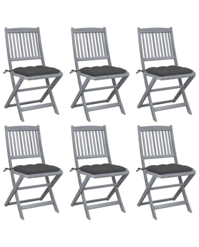 Chaises pliables d'extérieur lot de 6 et coussins Bois d'acacia | Mobilier & Déco
