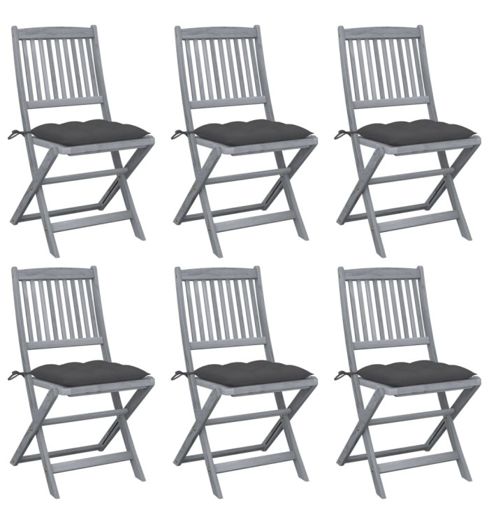 Chaises pliables d'extérieur lot de 6 et coussins Bois d'acacia | Mobilier & Déco
