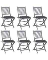 Chaises pliables d'extérieur lot de 6 et coussins Bois d'acacia | Mobilier & Déco