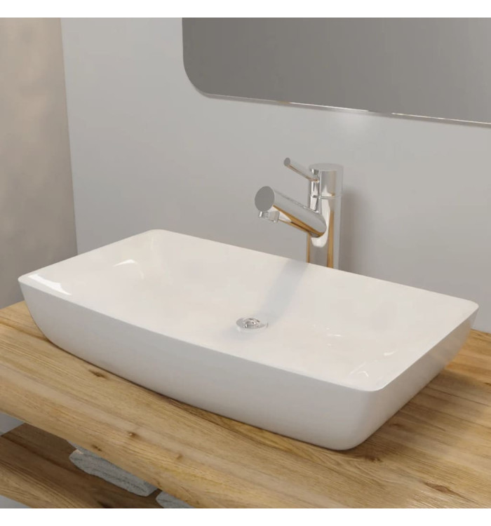 Lavabo rectangulaire Céramique Blanc 71 x 39 cm | Mobilier & Déco