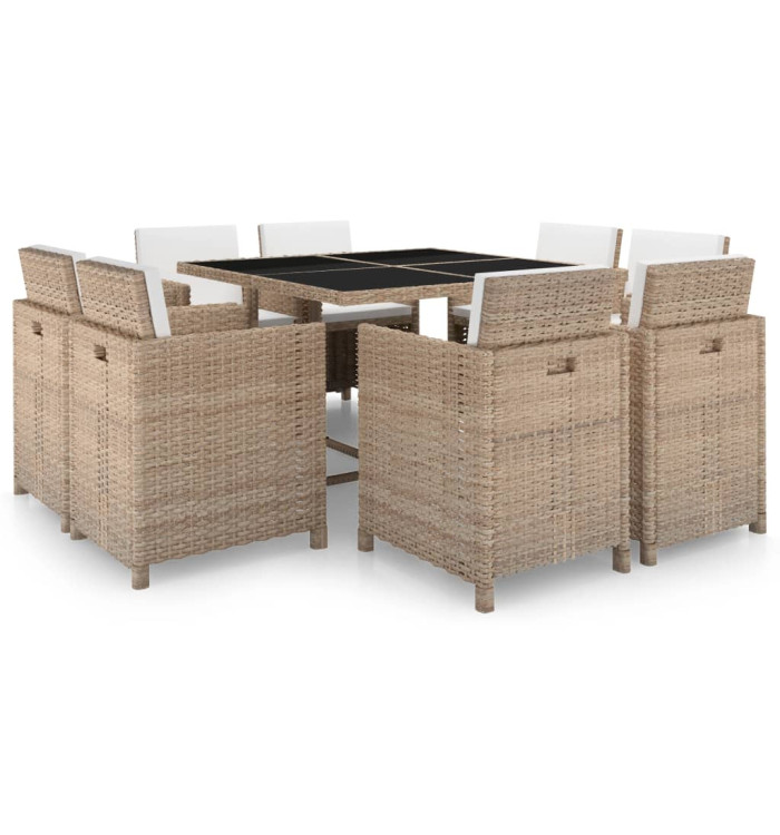 Ensemble à manger d'extérieur et coussins 9 pcs résine tressée | Mobilier & Déco