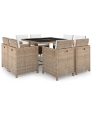 Ensemble à manger d'extérieur et coussins 9 pcs résine tressée | Mobilier & Déco