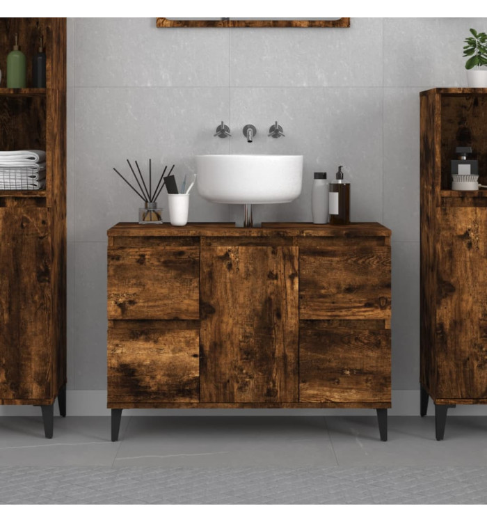 Meuble d'évier chêne fumé 80x33x60 cm bois d'ingénierie | Mobilier & Déco