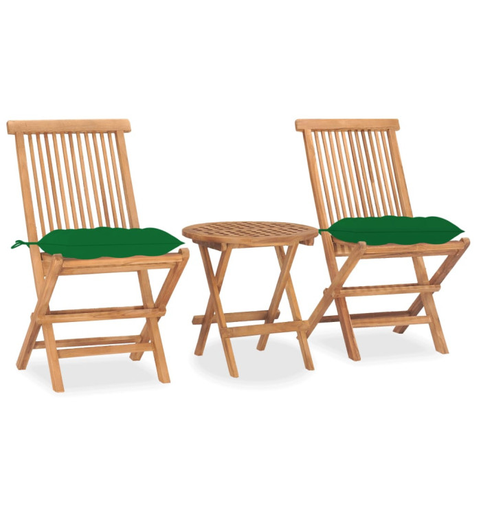 Ensemble à manger d'extérieur pliable avec coussin 3 pcs Teck | Mobilier & Déco