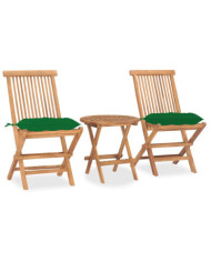 Ensemble à manger d'extérieur pliable avec coussin 3 pcs Teck | Mobilier & Déco