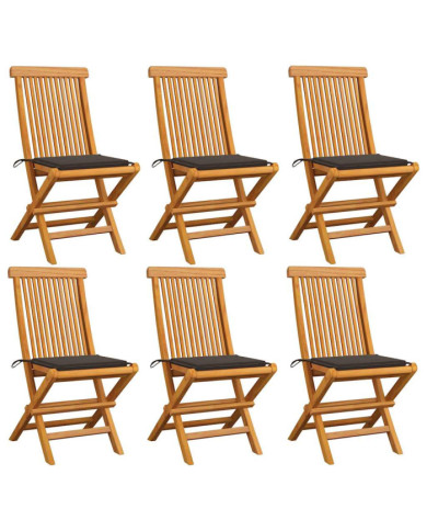 Chaises de jardin et coussins taupe lot de 6 Bois teck massif | Mobilier & Déco