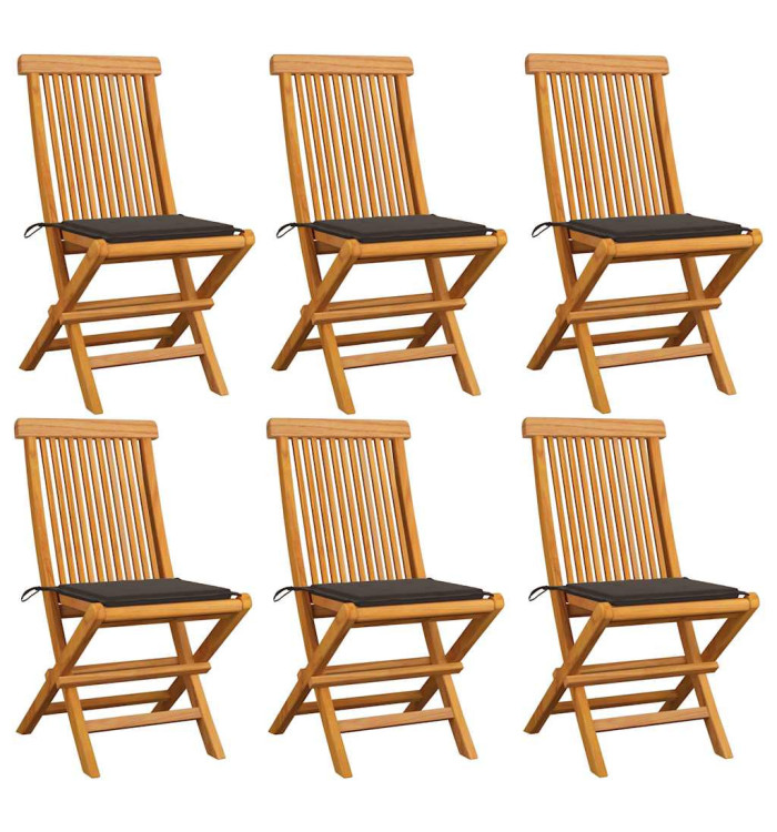 Chaises de jardin et coussins taupe lot de 6 Bois teck massif | Mobilier & Déco