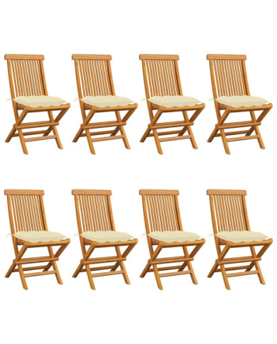 Chaises de jardin et coussins blanc crème lot de 8 Teck massif | Mobilier & Déco