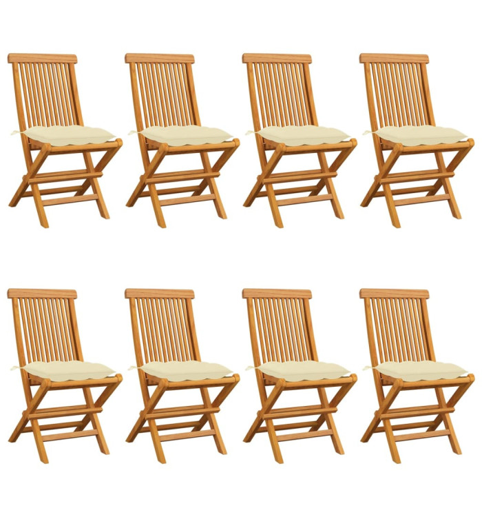 Chaises de jardin et coussins blanc crème lot de 8 Teck massif | Mobilier & Déco