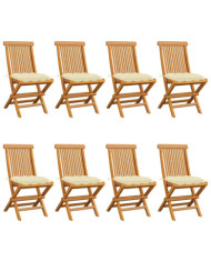 Chaises de jardin et coussins blanc crème lot de 8 Teck massif | Mobilier & Déco