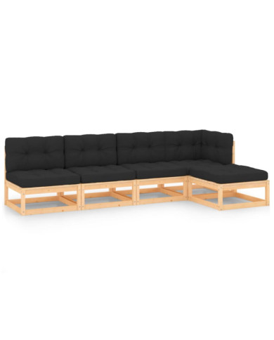 Salon de jardin 5 pcs avec coussins Bois de pin massif | Mobilier & Déco