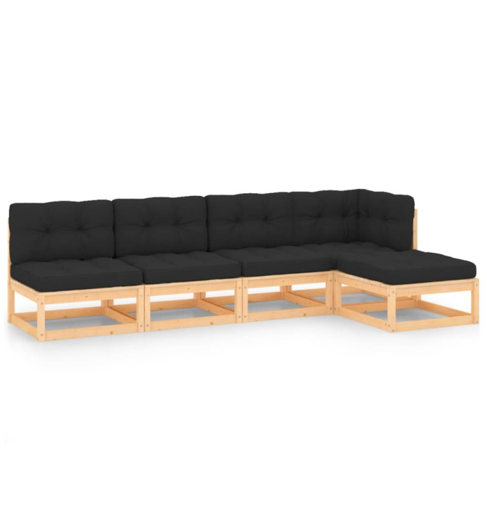 Salon de jardin 5 pcs avec coussins Bois de pin massif | Mobilier & Déco
