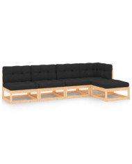 Salon de jardin 5 pcs avec coussins Bois de pin massif | Mobilier & Déco