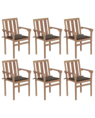 Chaises de jardin empilables avec coussins lot de 6 Teck solide | Mobilier & Déco