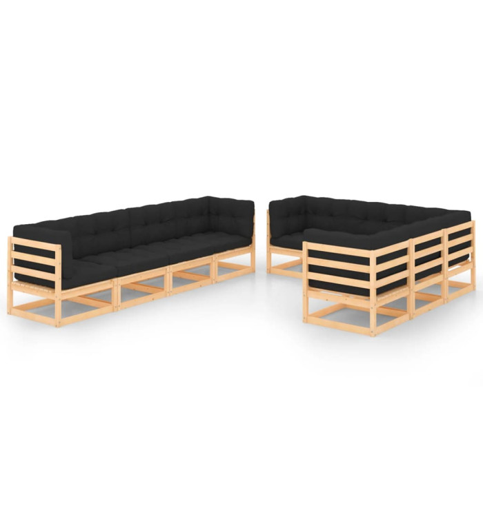 Salon de jardin 9 pcs avec coussins Bois de pin massif | Mobilier & Déco