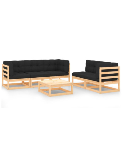 Salon de jardin 6 pcs avec coussins Bois de pin massif | Mobilier & Déco