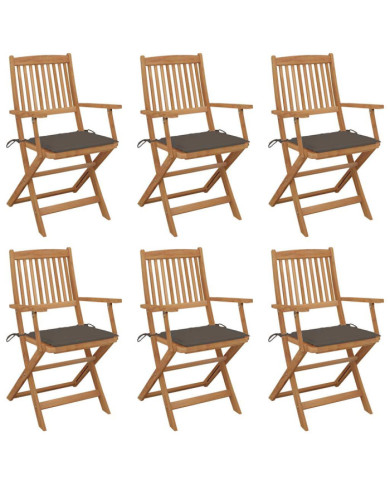 Chaises pliables de jardin lot de 6 avec coussins Bois d'acacia | Mobilier & Déco