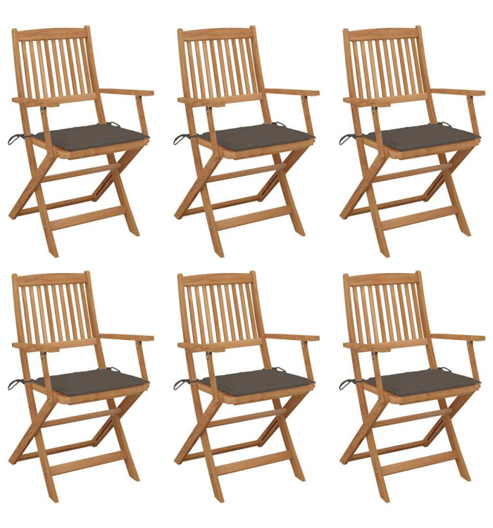 Chaises pliables de jardin lot de 6 avec coussins Bois d'acacia | Mobilier & Déco