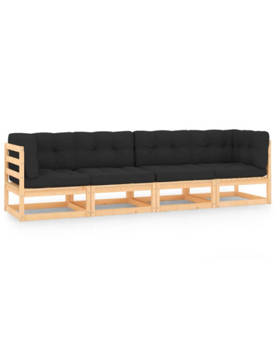 Salon de jardin 4 pcs avec coussins Bois de pin massif | Mobilier & Déco