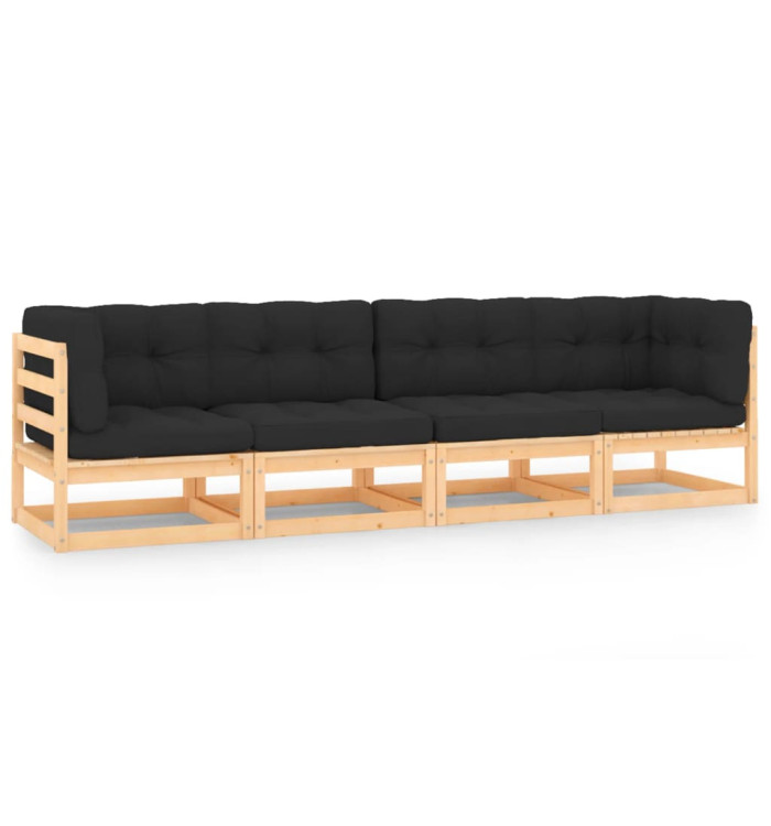 Salon de jardin 4 pcs avec coussins Bois de pin massif | Mobilier & Déco
