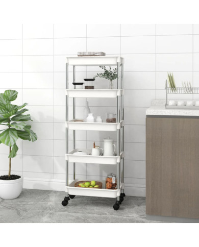 Chariot de cuisine 5 niveaux Blanc 42x29x128 cm Fer et ABS | Mobilier & Déco